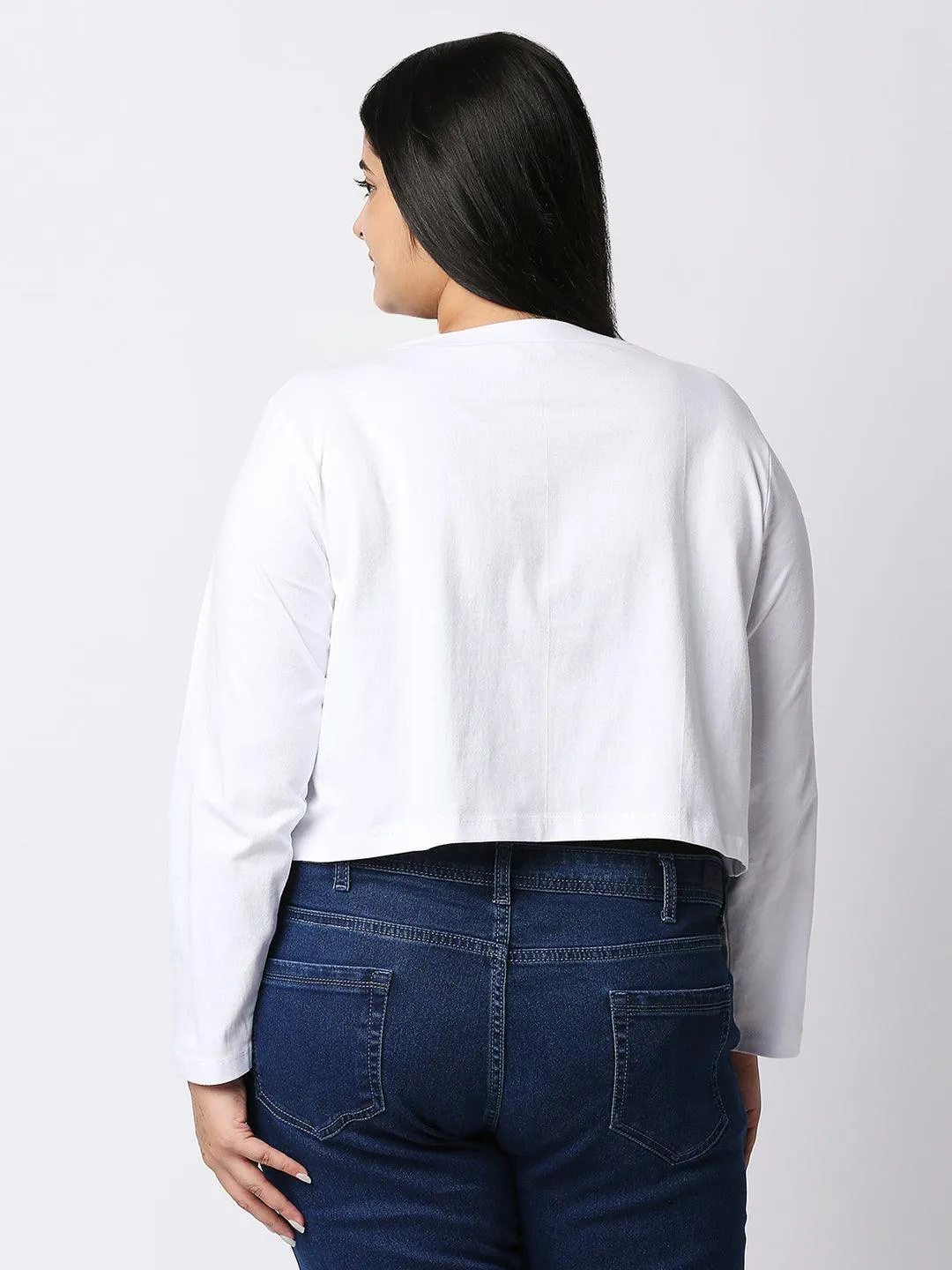 Style Quotient Women White Solid Cotton Open Front Smart Casual Shrug