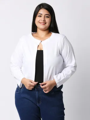 Style Quotient Women White Solid Cotton Open Front Smart Casual Shrug