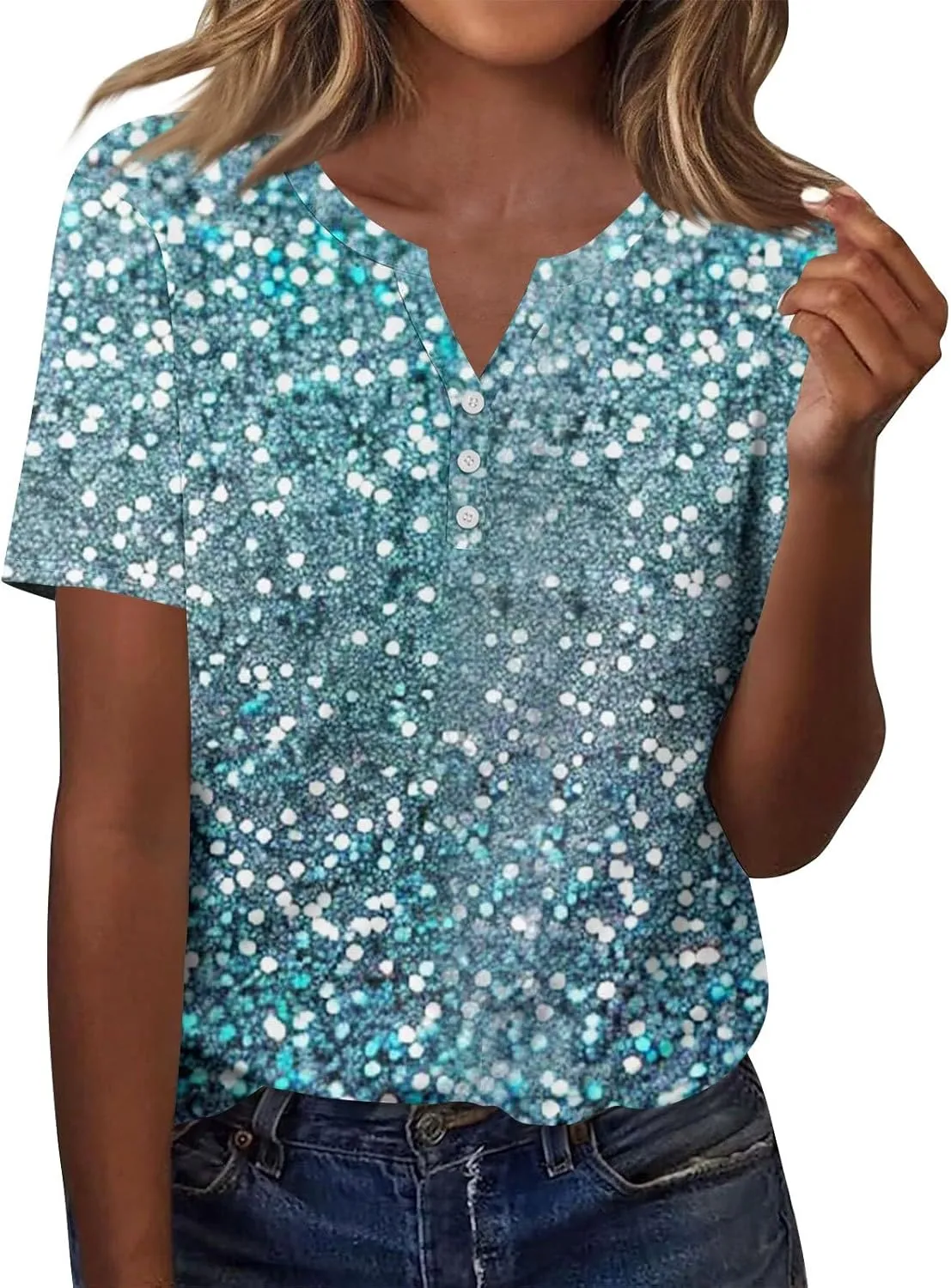 Summer Tshirts Shirts for Women Trendy Button Down V Neck Tunic Tops Dressy Casual Plus Size Basic Floral Blouses