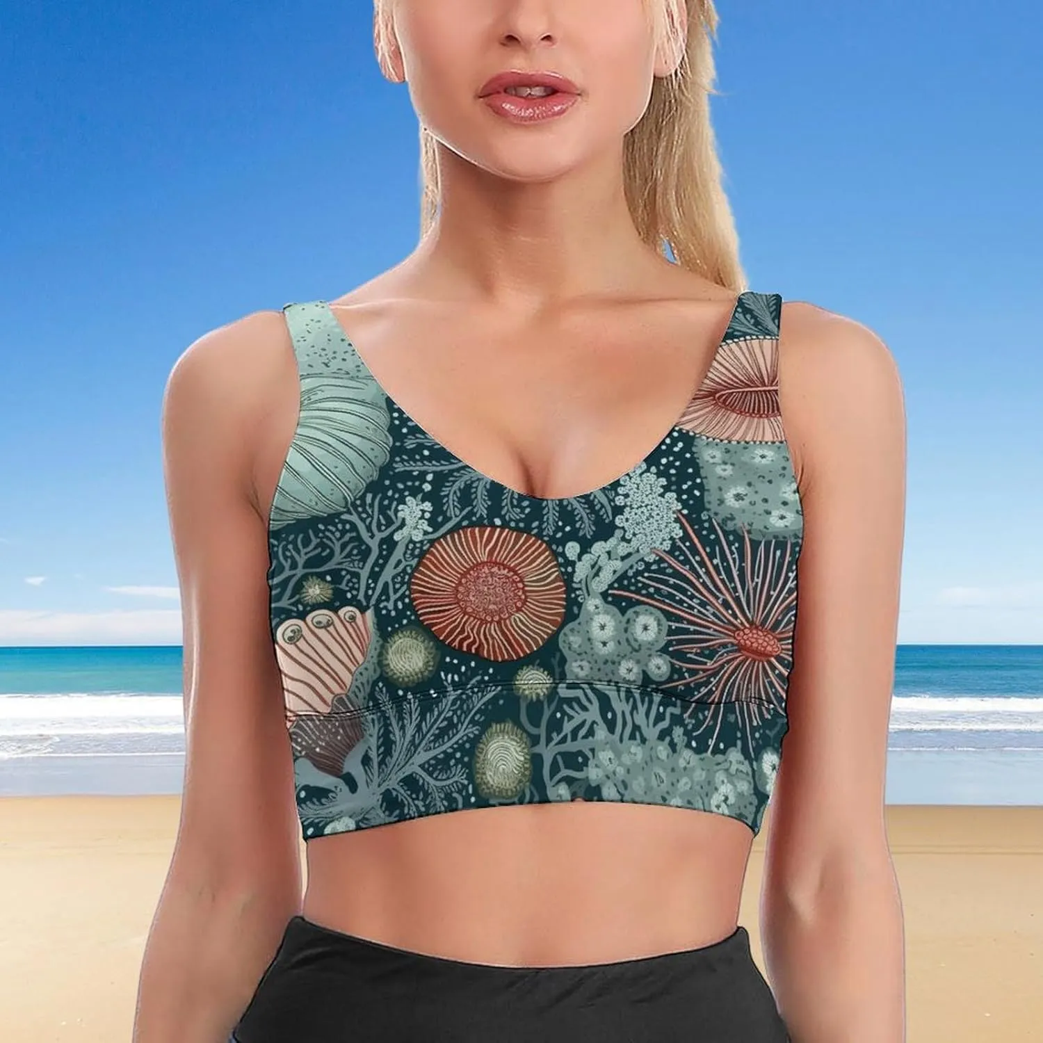 Sunken Treasure Pattern Monochrome Print Sports Bras for Women High Support High Impact Sports Bras Supportive