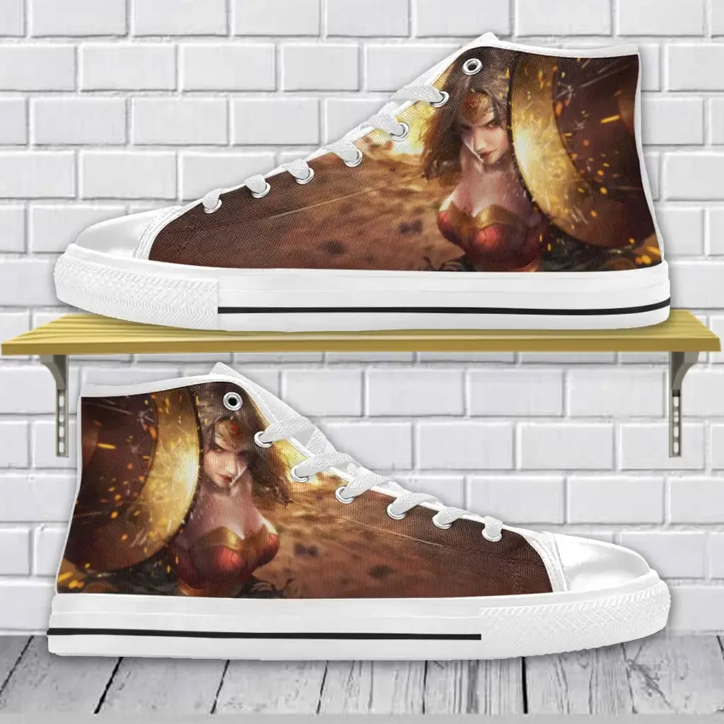 Superhero Wonder Woman Comic Shoes High Top Sneakers for Kids and Adults