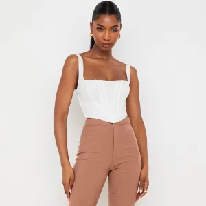 Suspender Strap Square Neck Modern Crop Corset Top - Purple