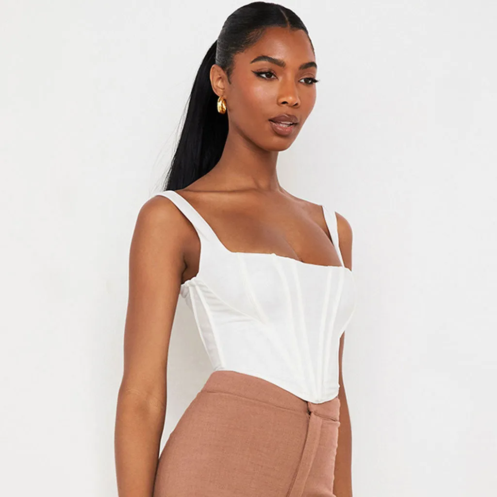 Suspender Strap Square Neck Modern Crop Corset Top - Purple