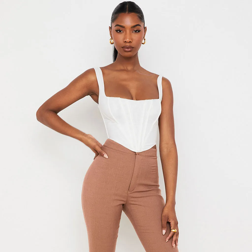Suspender Strap Square Neck Modern Crop Corset Top - Purple