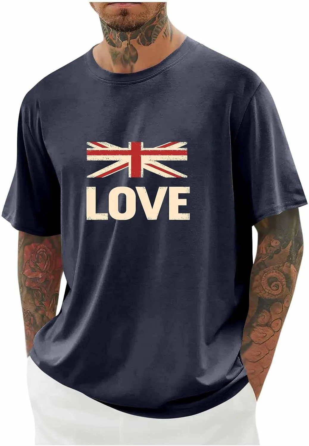 T Shirts for Man American Flag Patriotic Shirts Heavyweight Crew Neck Short Sleeve Tee Summer Plain Novelty Tshirt