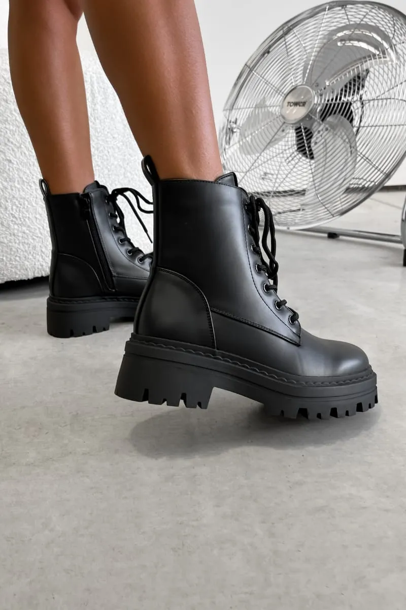 TAKEN Chunky Platform Ankle Boots - Black PU