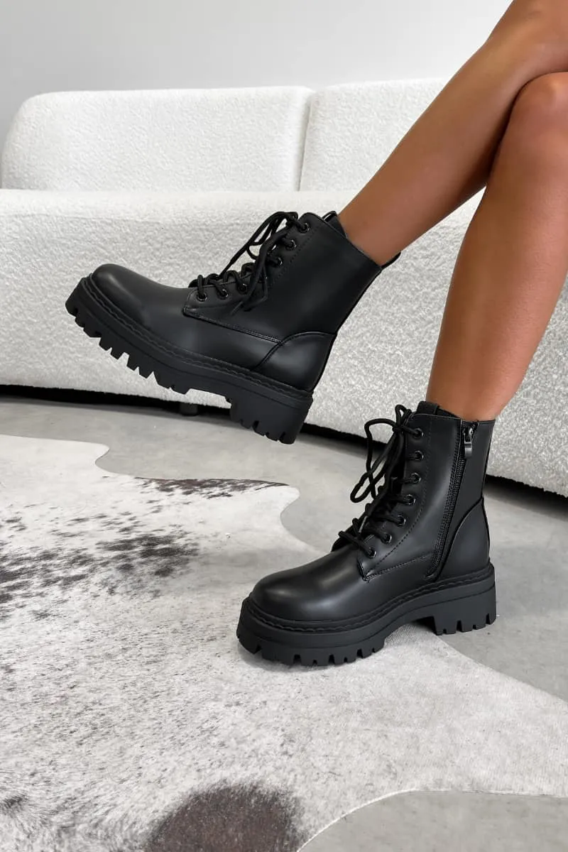 TAKEN Chunky Platform Ankle Boots - Black PU