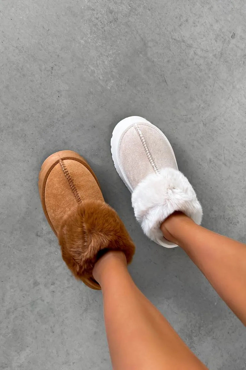 TAMARA Mini Platform Ankle Slippers - Camel