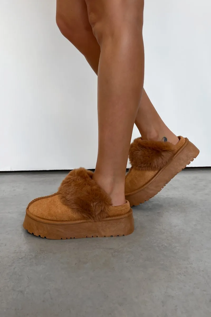 TAMARA Mini Platform Ankle Slippers - Camel