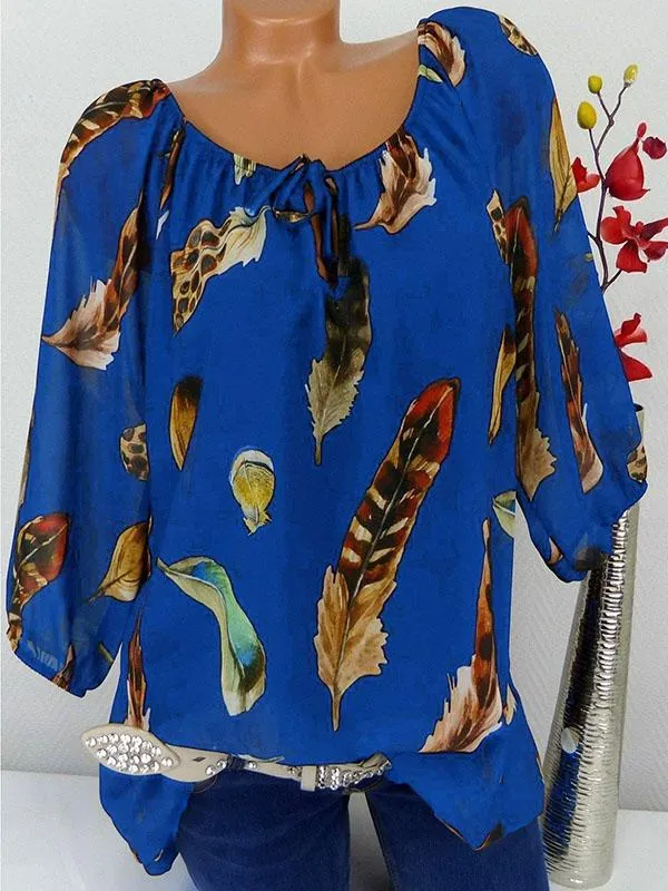 TastyHottie - Pretty Feather Print T-shirt Off the Shoulder