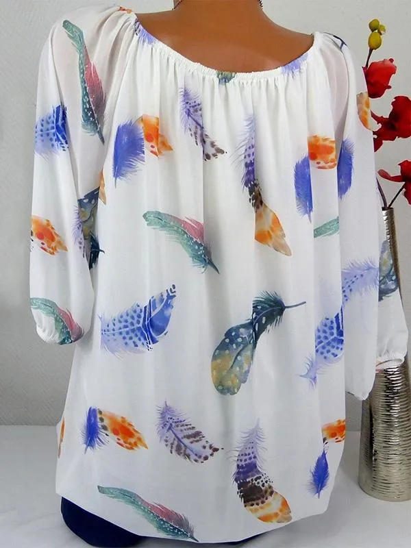 TastyHottie - Pretty Feather Print T-shirt Off the Shoulder