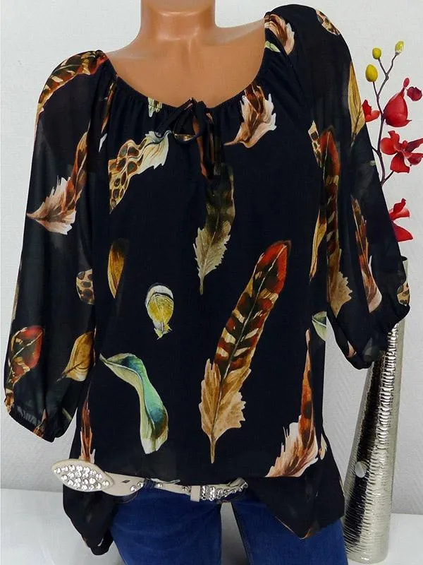 TastyHottie - Pretty Feather Print T-shirt Off the Shoulder