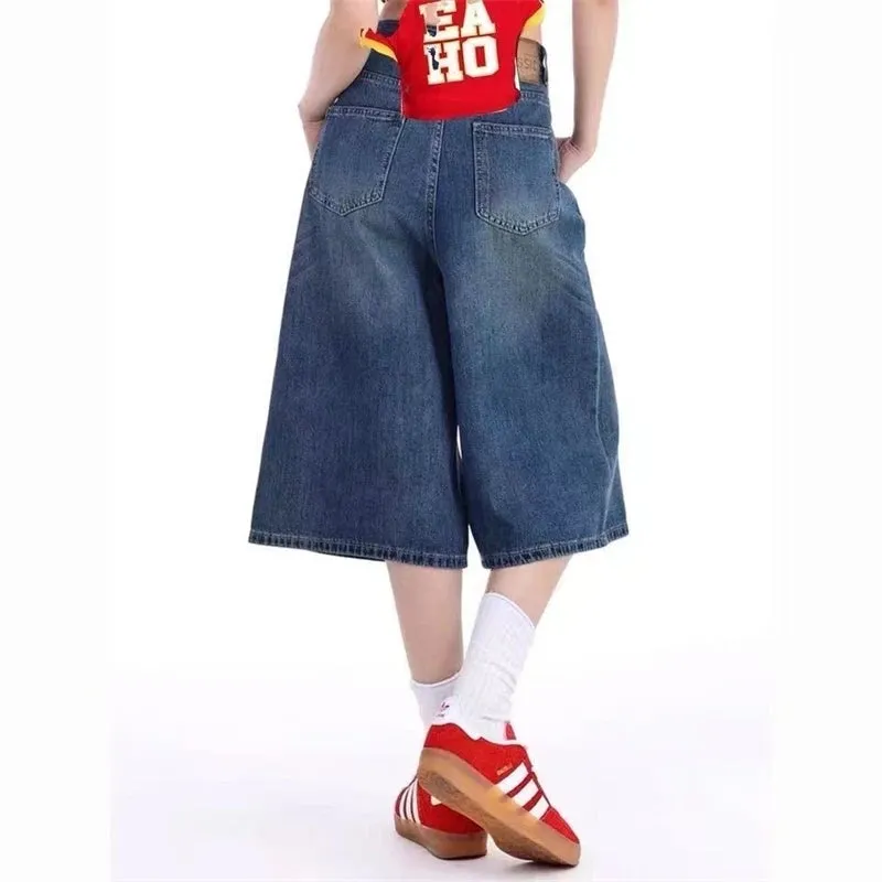 TAVIMART  -   Women's Summer Wide-leg Blue Denim Capris Street New Baggy Straight Calf-length Jeans Female High Waisted Short Trousers