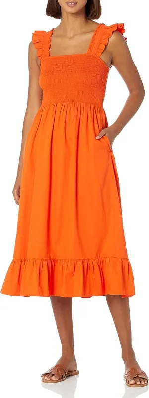 The Drop Women's Kimi Ruffled Shoulder Smocked Midi Dress