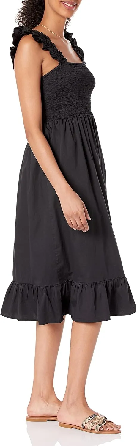The Drop Women's Kimi Ruffled Shoulder Smocked Midi Dress