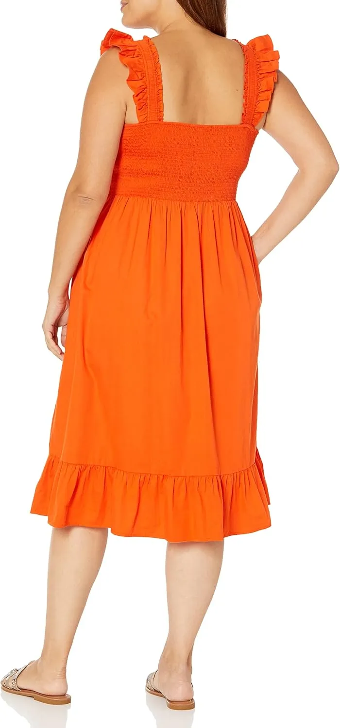 The Drop Women's Kimi Ruffled Shoulder Smocked Midi Dress