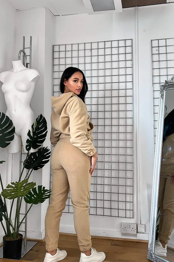 THICK FLEECE HOODED ZIP TOP & JOGGERS BEIGE TRACKSUIT SET