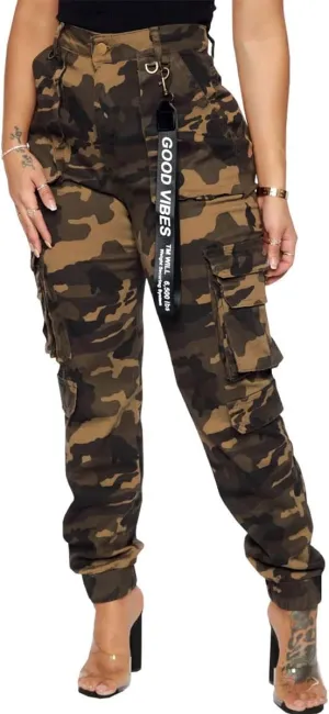 ThusFar Camo Cargo Pants for Women High Waisted Camoflage Slim Fit Ripped Trousers Sweatpants with Pockets