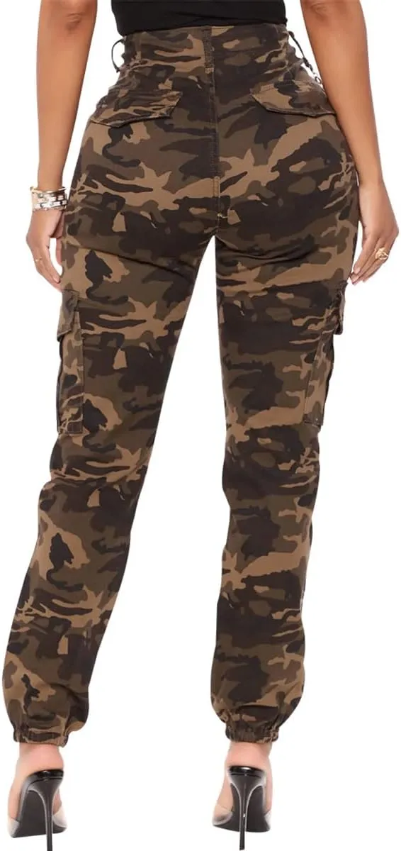 ThusFar Camo Cargo Pants for Women High Waisted Camoflage Slim Fit Ripped Trousers Sweatpants with Pockets