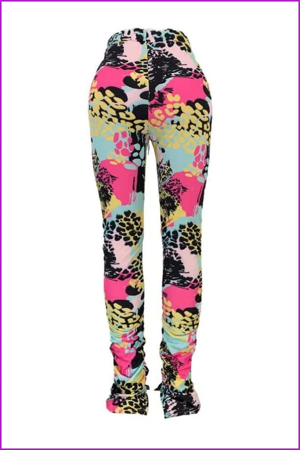 Tie Dye Split Stacked Hem Ruched Pants For WomenDE920