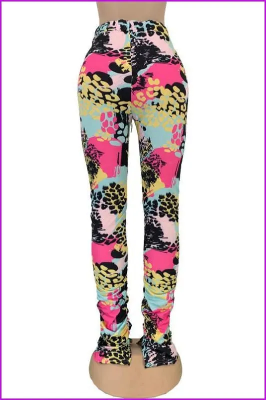 Tie Dye Split Stacked Hem Ruched Pants For WomenDE920