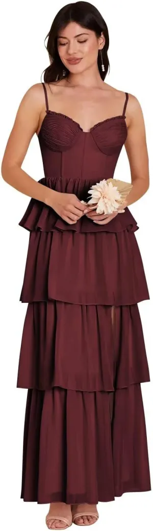 Tiered Chiffon Bridesmaid Dresses for Women 2025 High Slit Formal Dresses for Wedding QA220