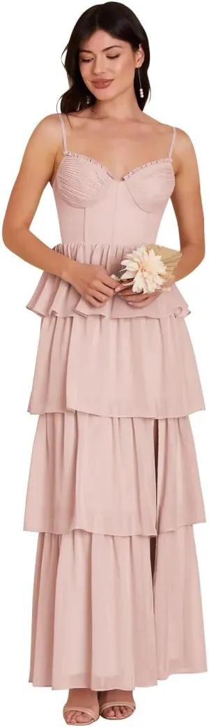 Tiered Chiffon Bridesmaid Dresses for Women 2025 High Slit Formal Dresses for Wedding QA220