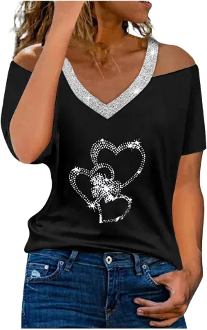 Tops for Women Fall Summer Short Sleeve Cold Shoulder Vneck Backless Halter Tops Shirt Blouses Women 2025 UT