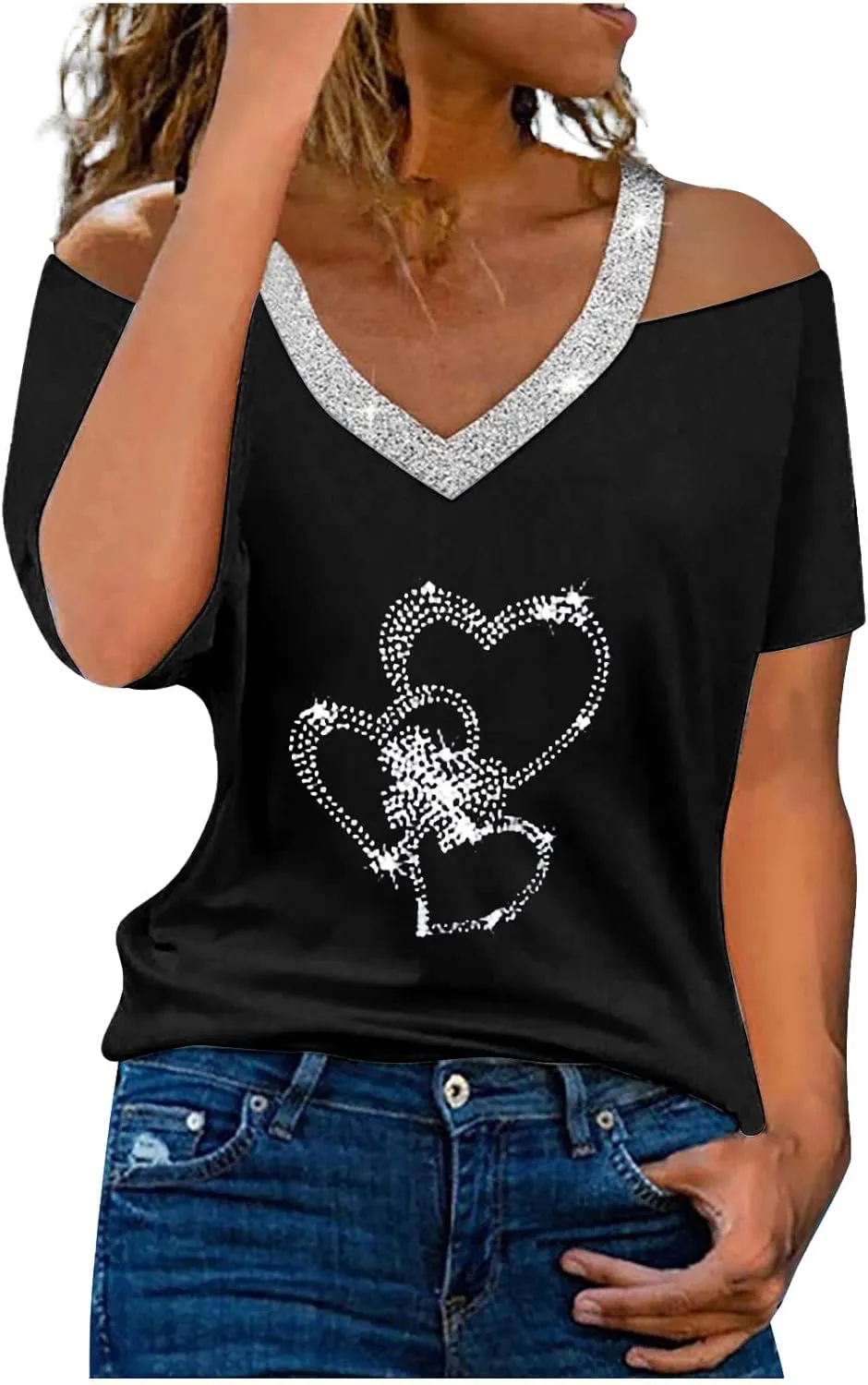 Tops for Women Fall Summer Short Sleeve Cold Shoulder Vneck Backless Halter Tops Shirt Blouses Women 2025 UT