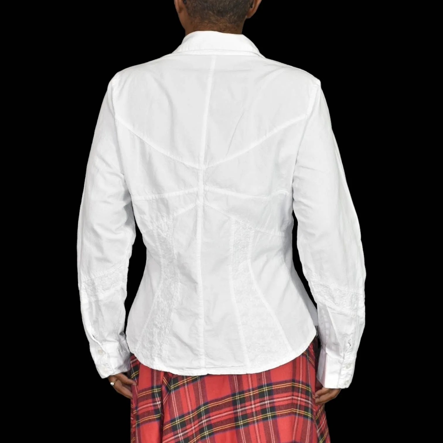 Toque de Algodon White Cotton Poplin Shirt Corset Seaming Slim Fitted Crinkled Size XXL