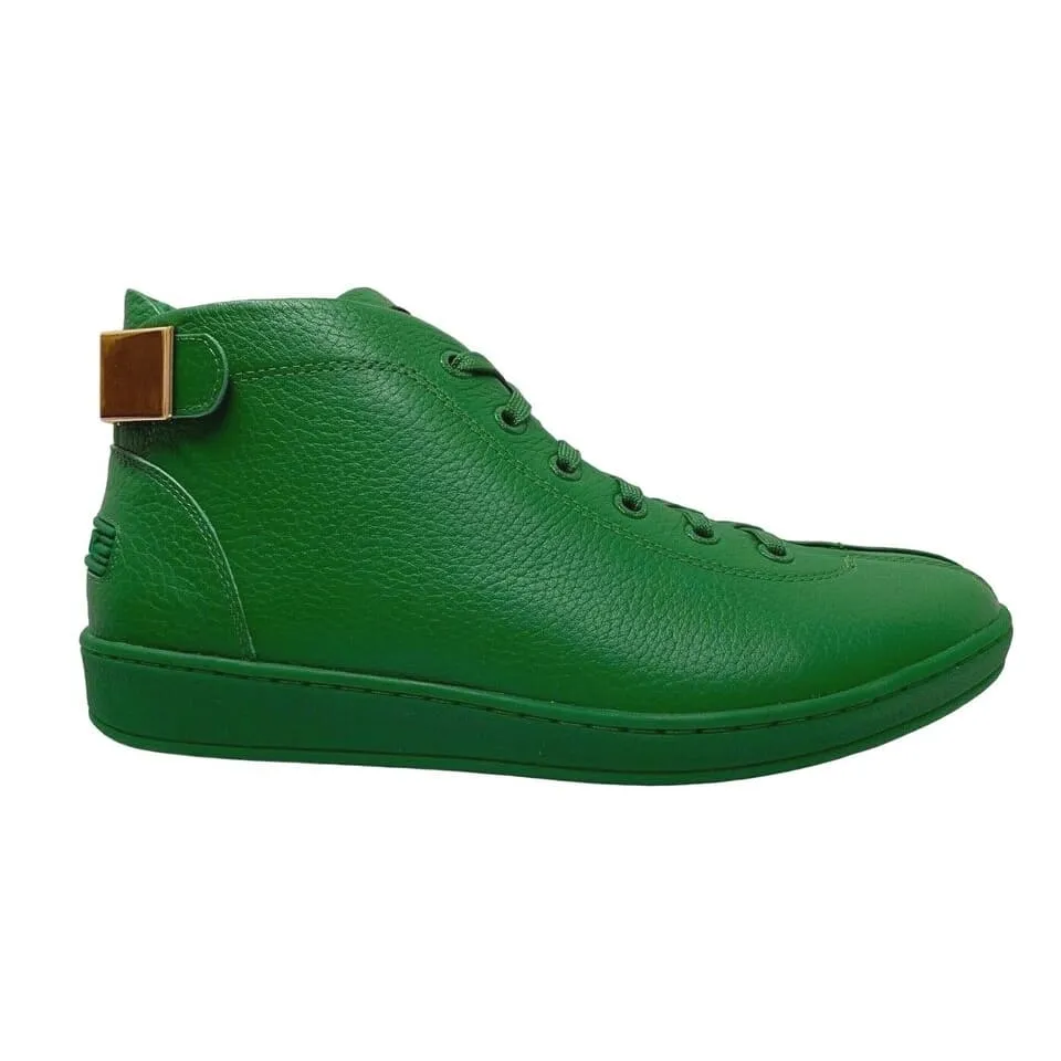 Travel Fox Men's Green Nappa Leather Mid Top Sneakers 915601 20