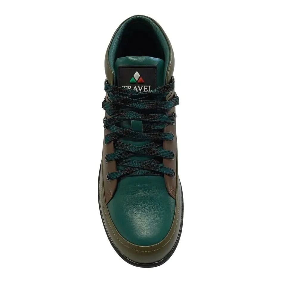 Travel Fox Men's Khaki Multi Green Leather Mid Top Sneakers 916103 181