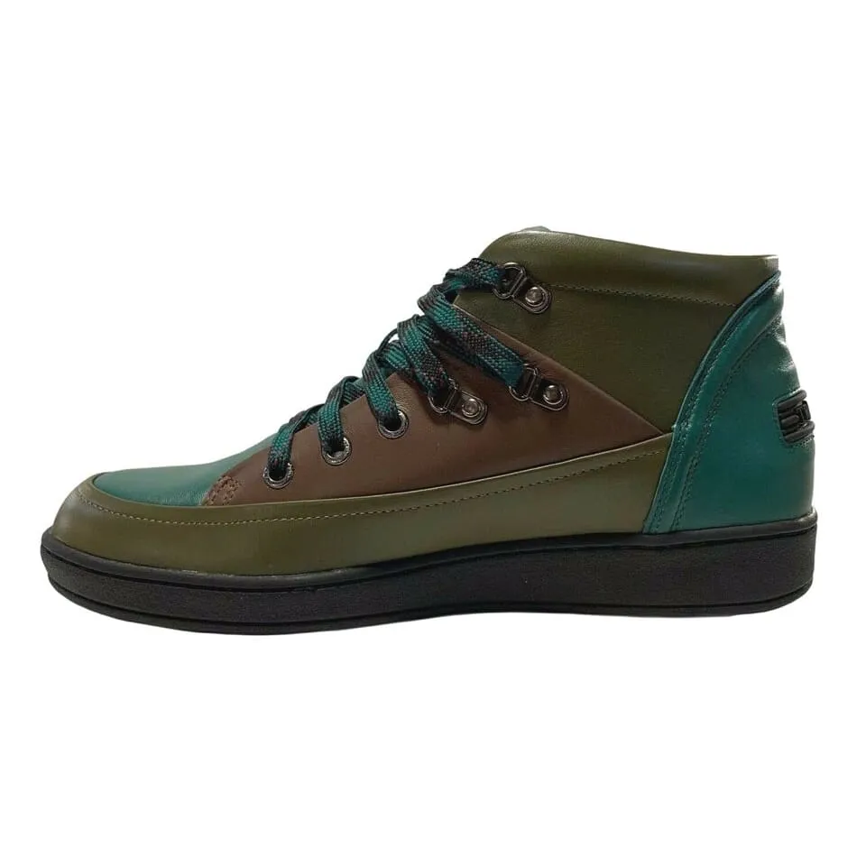 Travel Fox Men's Khaki Multi Green Leather Mid Top Sneakers 916103 181