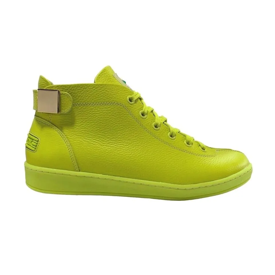 Travel Fox Men's Neon Green Nappa Leather Mid Top Sneakers 915601 39