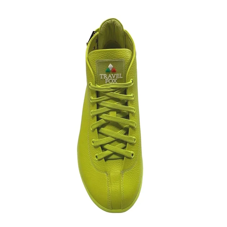 Travel Fox Men's Neon Green Nappa Leather Mid Top Sneakers 915601 39