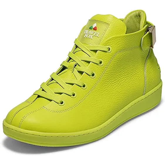Travel Fox Men's Neon Green Nappa Leather Mid Top Sneakers 915601 39