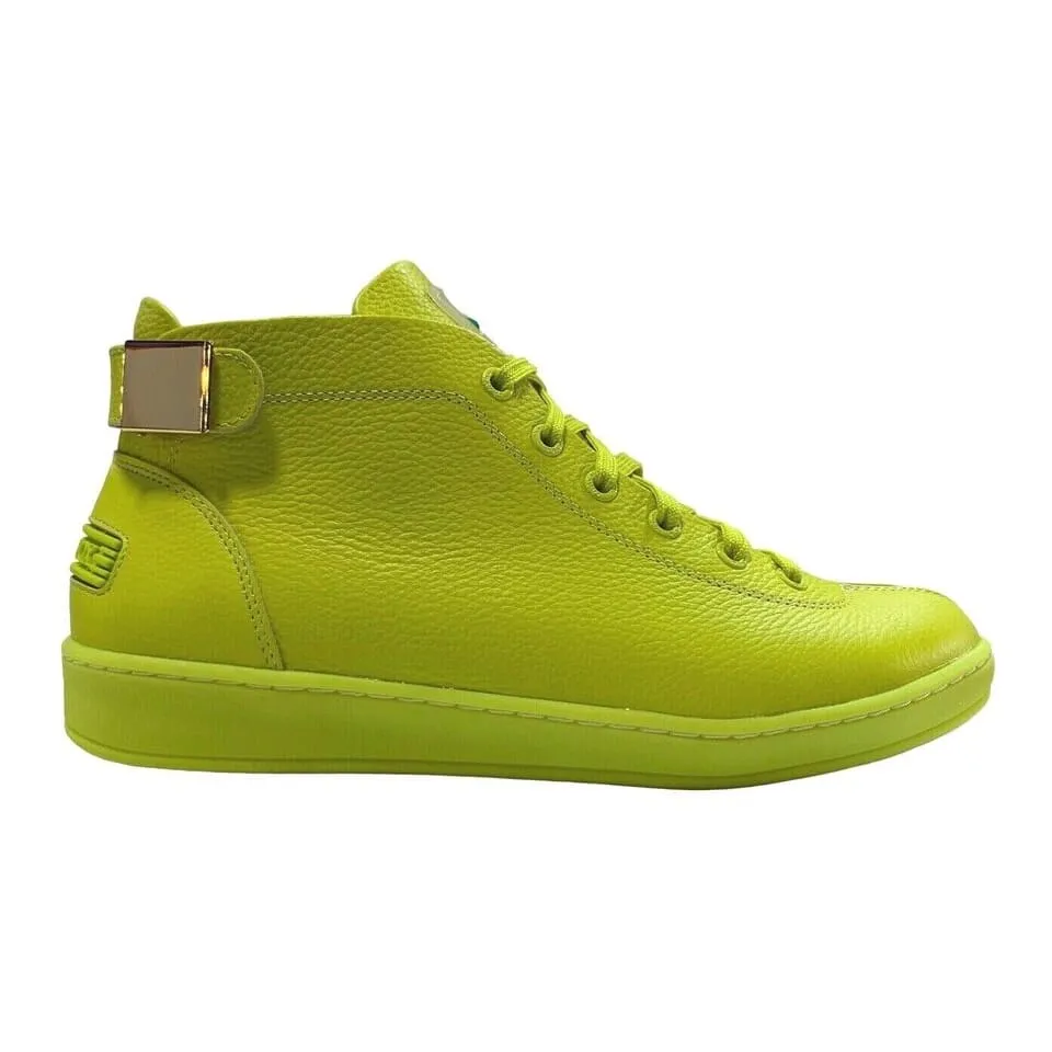 Travel Fox Men's Neon Green Nappa Leather Mid Top Sneakers 915601 39