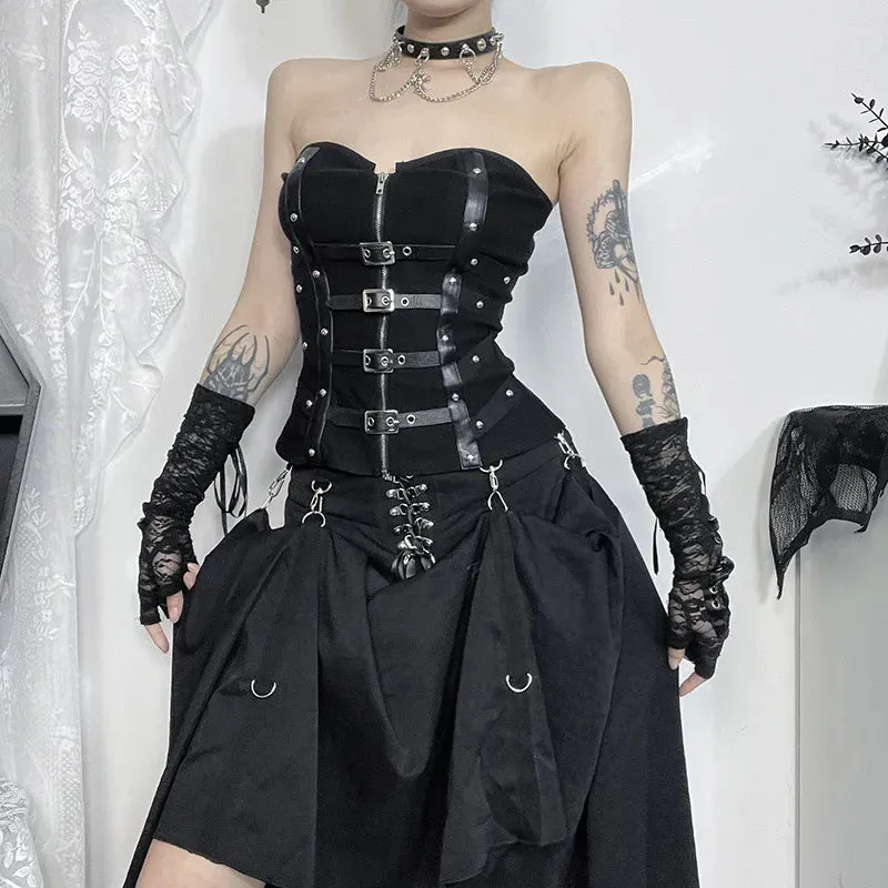 Trend4us Women's Gothic Buckled Strapless Corset Top