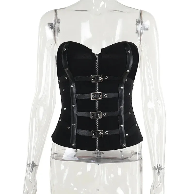 Trend4us Women's Gothic Buckled Strapless Corset Top