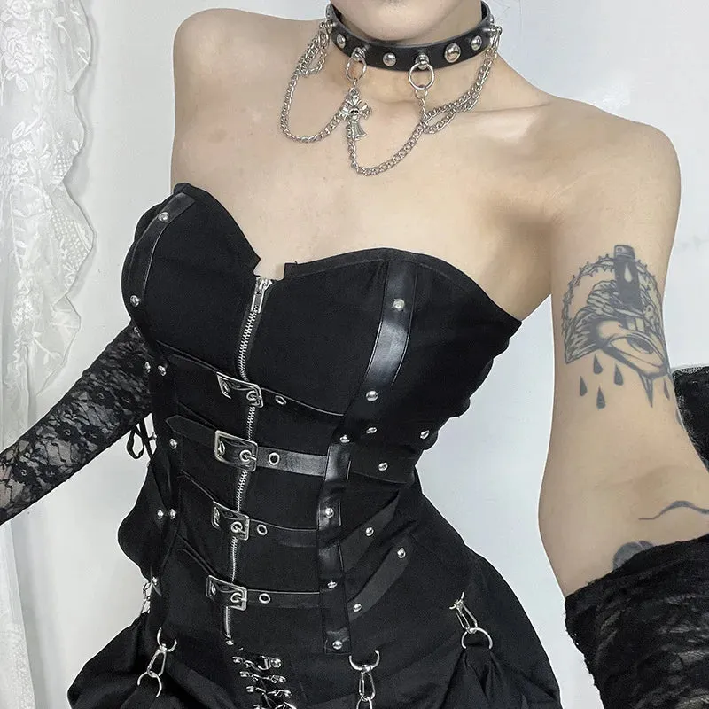 Trend4us Women's Gothic Buckled Strapless Corset Top