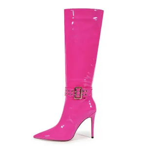 Trend4us Women's Patent Leather Stiletto Knee-High Boots