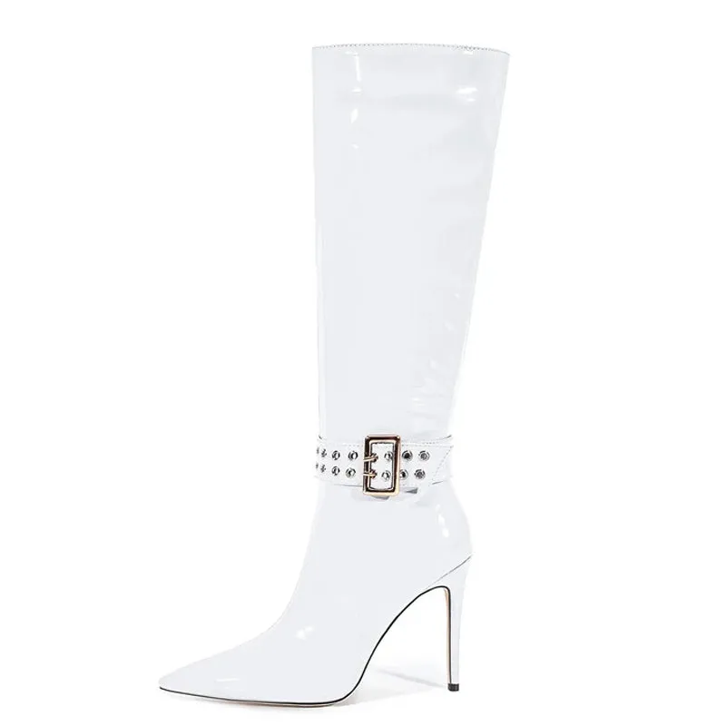 Trend4us Women's Patent Leather Stiletto Knee-High Boots