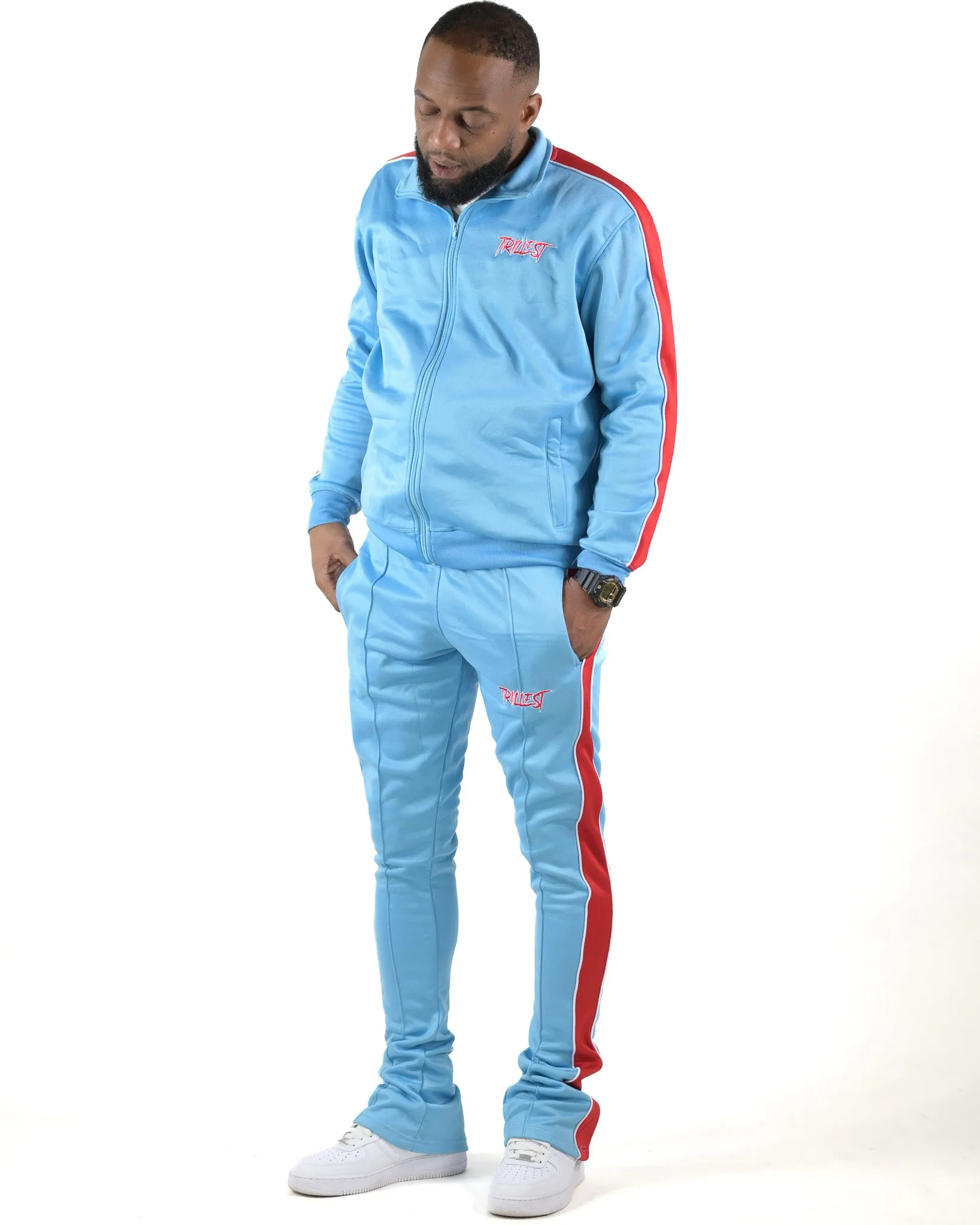Trillest Stacked Track Pants - Sky\Red