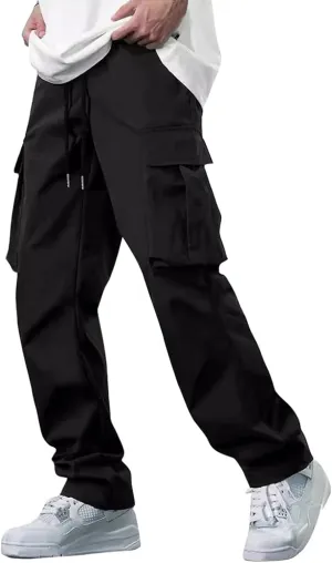 Trousers for Men Mens Sweatpants with Multi Pocket Stretch Outdoor Drawstring Tapered Running Summer Fishing
