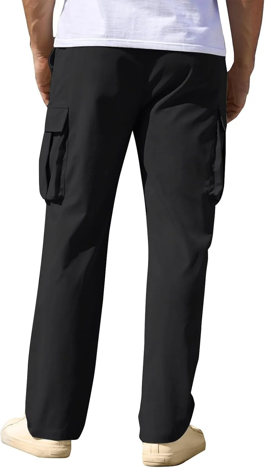 Trousers for Men Mens Sweatpants with Multi Pocket Stretch Outdoor Drawstring Tapered Running Summer Fishing
