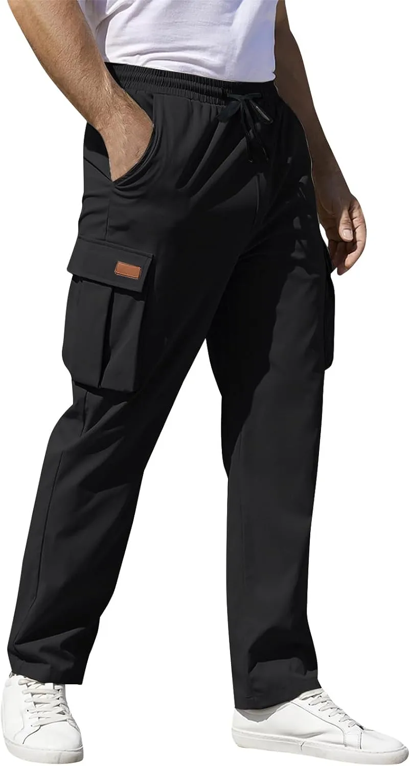 Trousers for Men Mens Sweatpants with Multi Pocket Stretch Outdoor Drawstring Tapered Running Summer Fishing
