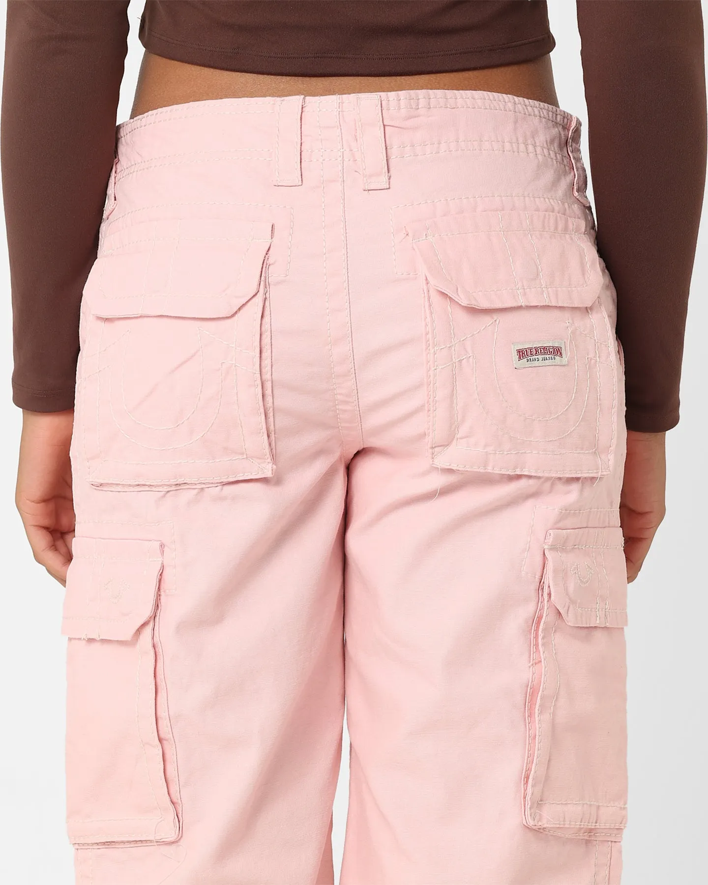 True Religion Women's Big T Cargo Pants Strawberry