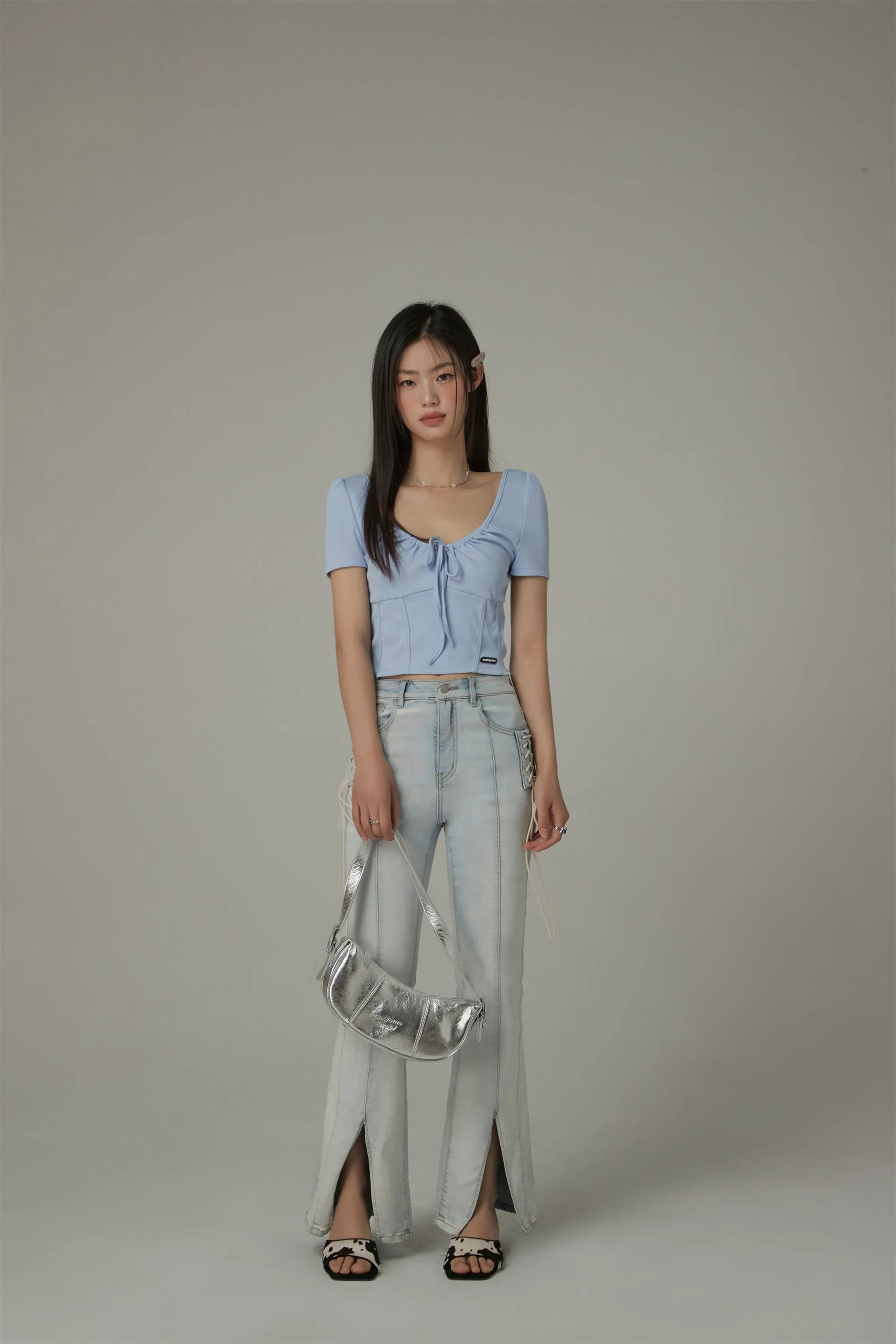 U-Neck Shirring String Corset Top