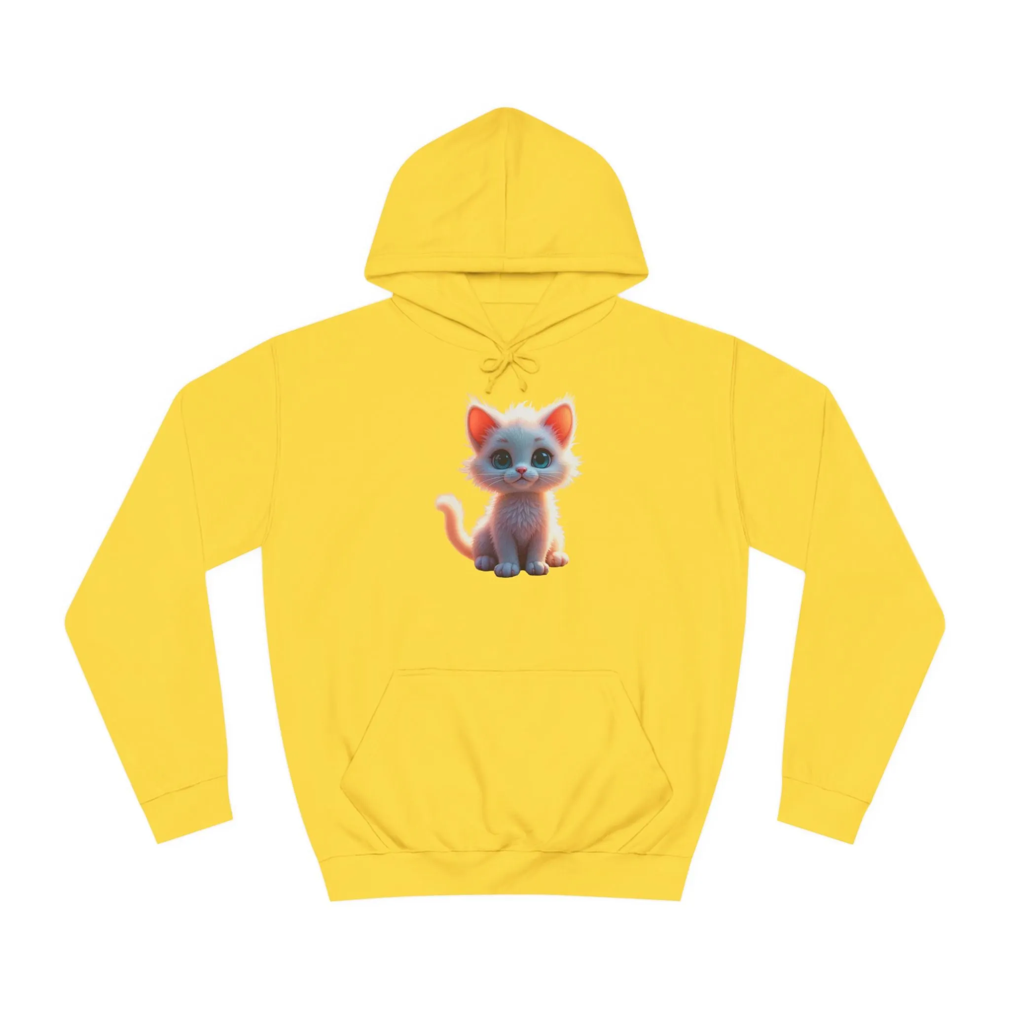Unisex College Hoodie - 80% cotton, 20% polyester - A cute white kitten sitting up with blue eyes
