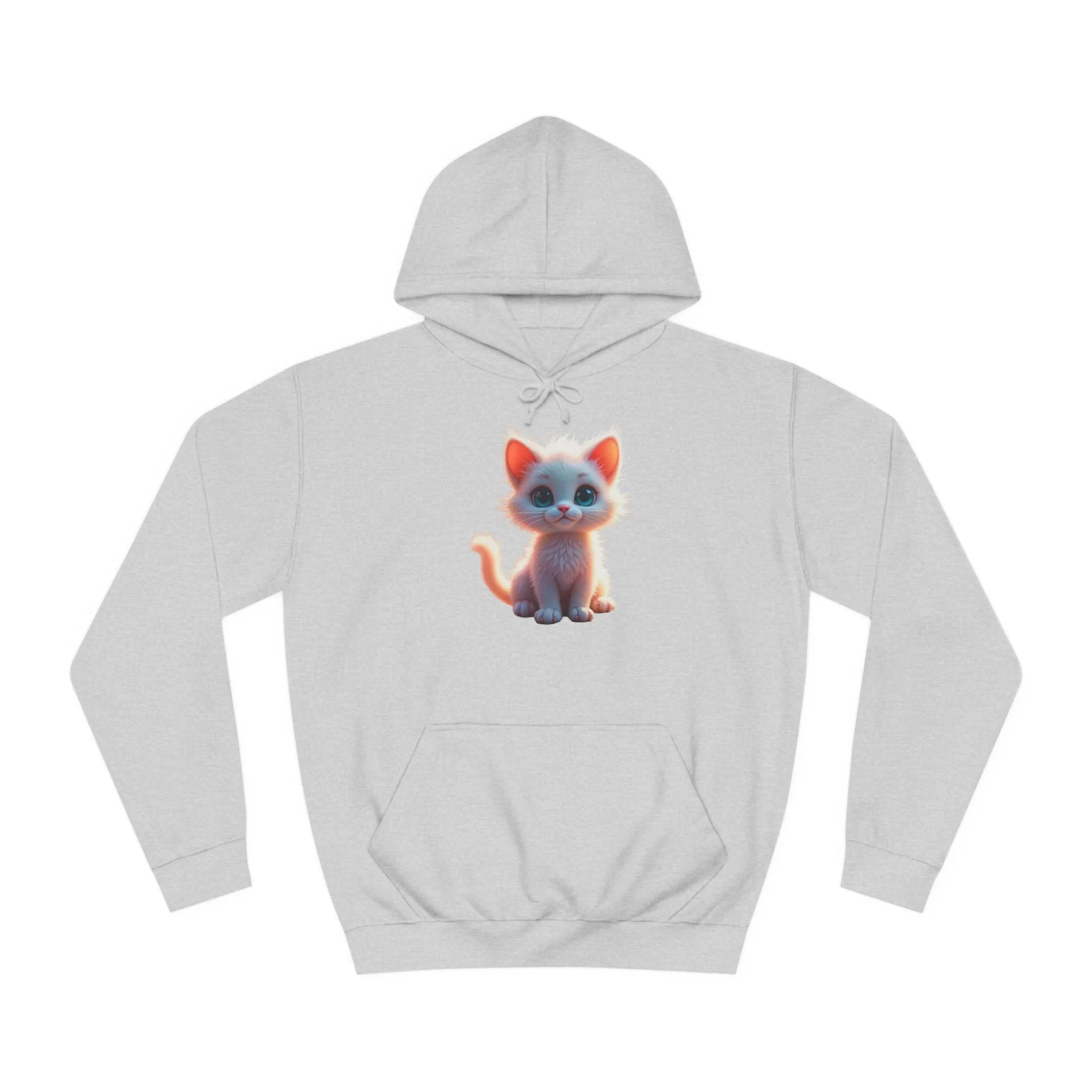 Unisex College Hoodie - 80% cotton, 20% polyester - A cute white kitten sitting up with blue eyes